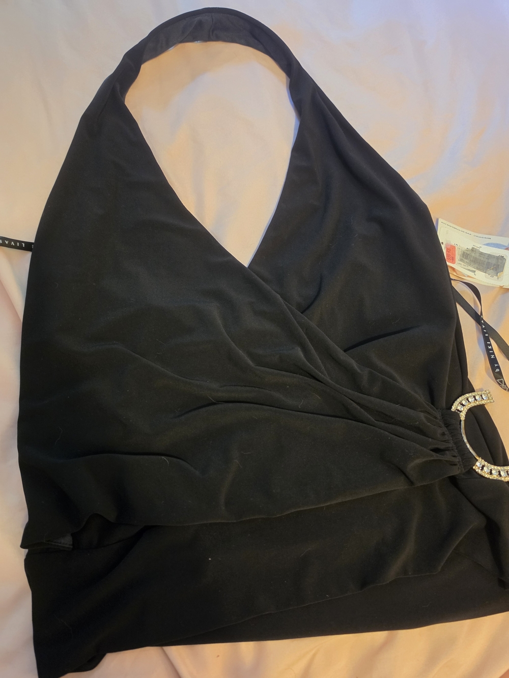 Nwt Black Halter Wrap Top with Rhinestone Accent XL By Niki Livas